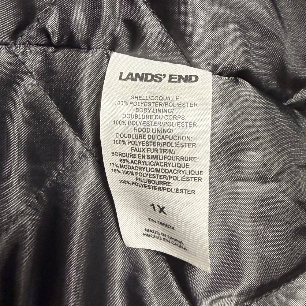 Lands' End Womens 1X Black Beauty Faux Fur Detachable Hood Winter Parka Coat NWT - Picture 6 of 6